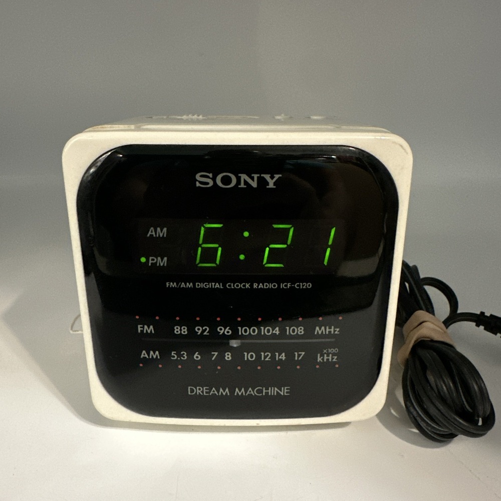 Vintage Sony Dream Machine White Cube ICF-C120 Green Display Radio Works